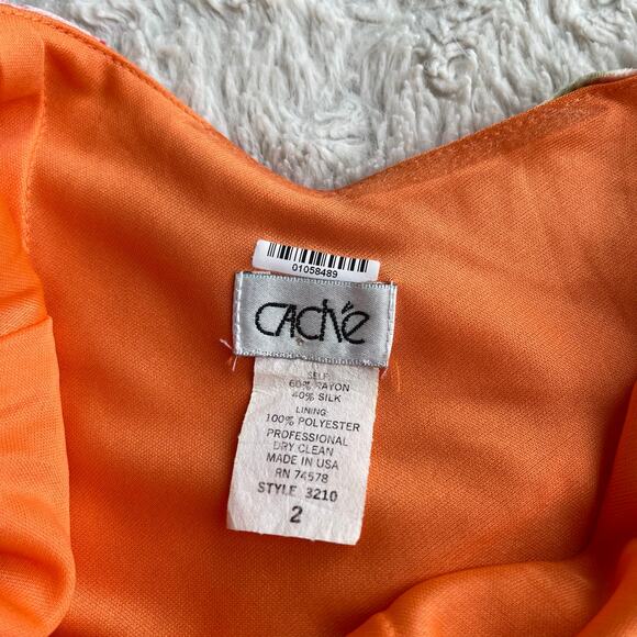 Cache silk floral halter midi dress velvet burnout cowl neck open back orange 2 - Picture 4 of 17